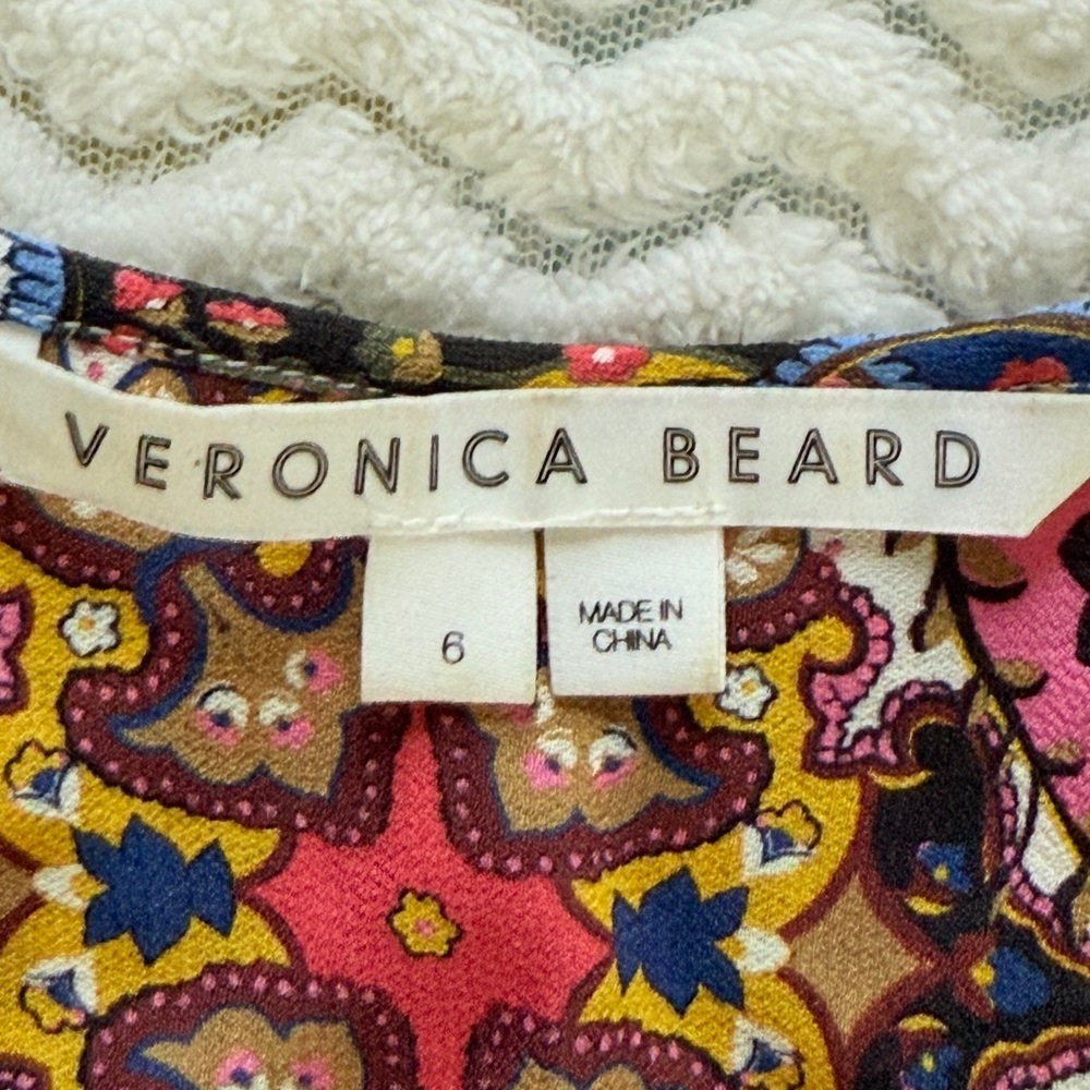 Veronica Beard Multicolor Sura Printed Button-Front Long Sleeve Boho Blouse Sz 6 - Picture 6 of 9